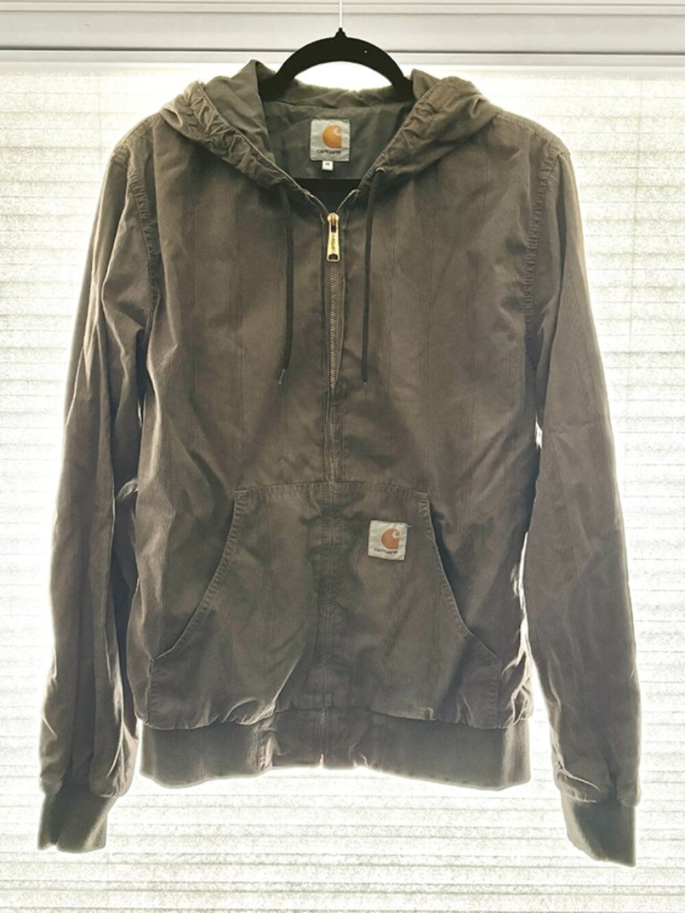 Carhartt Textured Pinstripe Active Jacket Mens Size M Khaki Brown